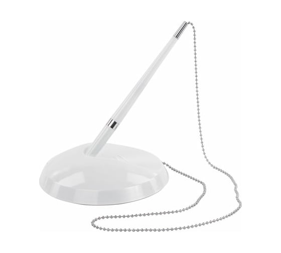 Изображение товара Настольная шариковая ручка BRAUBERG Стенд-Пен Уайт2, синяя, цепочка, корпус белый, линия письма 0.5 мм 141348