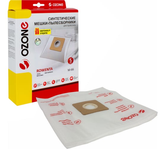 Изображение товара Мешки-пылесборники синтетические для пылесоса 5 шт + микрофильтр OZONE M-66