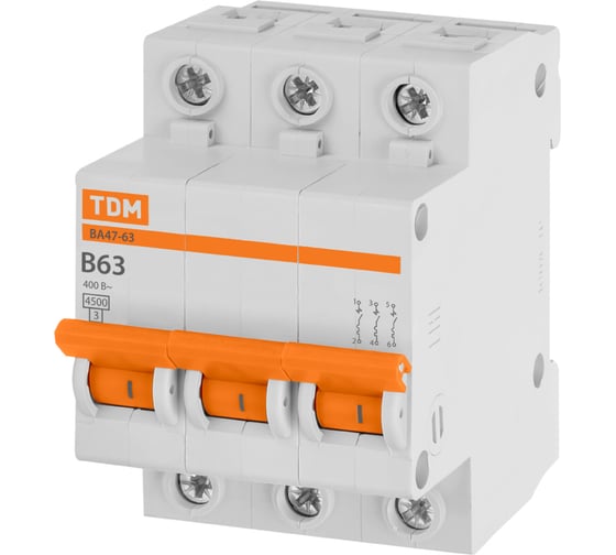 Изображение товара Автоматический выключатель ВА47-63 TDM ELECTRIC 3Р 63А 4,5кА х-ка B SQ0218-0061