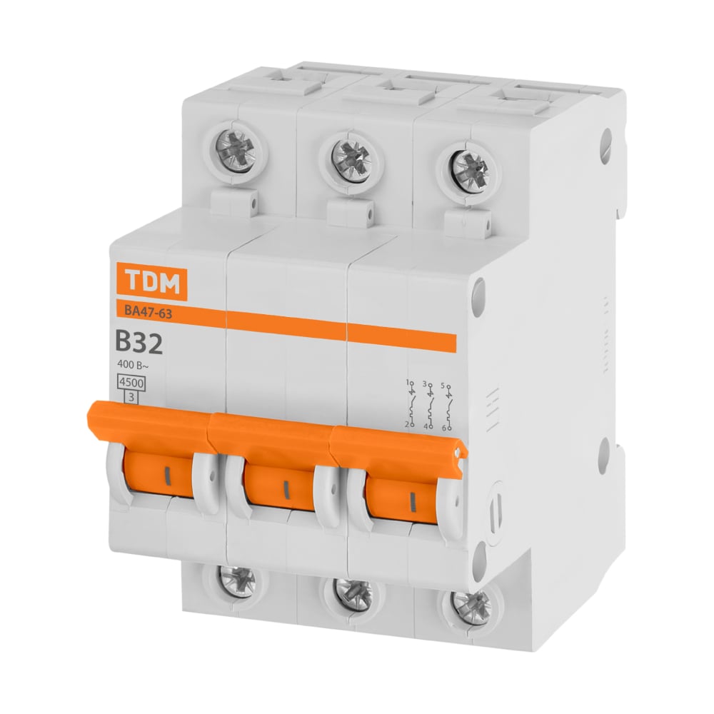 Изображение товара Автоматический выключатель ВА47-63 TDM ELECTRIC 3Р 32А 4,5кА х-ка B SQ0218-0058