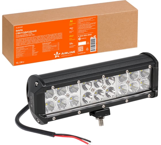 Изображение товара Светодиодная фара (балка) двухрядная Airline 18 LED комбинированный свет, 54W, 235x78x65, 12/24V ALED049