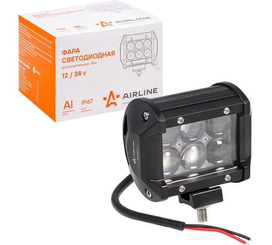 Изображение товара Светодиодная фара (балка) двухрядная Airline 6 LED 4D линза, 18W, 98x78x65, 12/24V ALED042