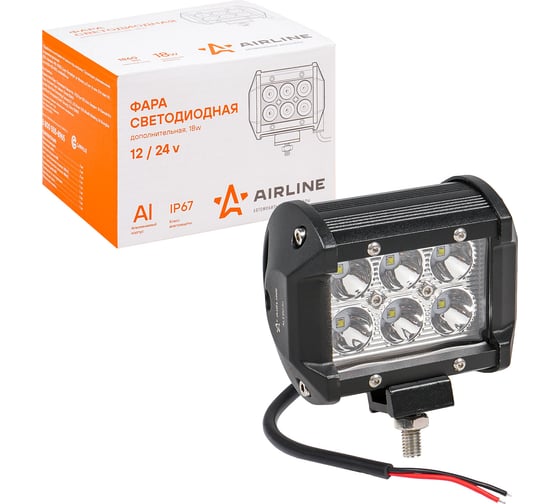 Изображение товара Светодиодная фара (балка) двухрядная Airline 6 LED направленный свет, 18W, 98x78x65, 12/24V ALED040
