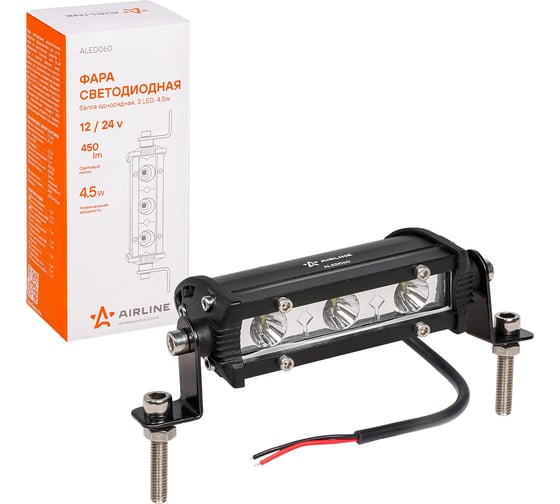 Изображение товара Светодиодная фара (балка) однорядная Airline 3 LED, направленный свет, 4.5W, 108x30x47, 12/24V ALED060