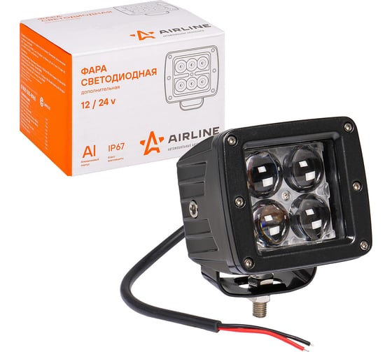 Изображение товара Светодиодная квадратная фара Airline 4 LED линза 4D, 12W, 82x75x75, 12/24V  ALED008