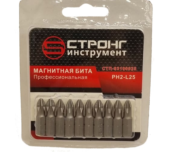 Изображение товара Набор магнитных бит (10 шт; РН2х25 мм; 1/4") Strong СТП-93100025