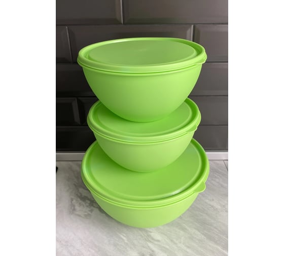 Изображение товара Набор мисок с цветными крышками Ангора 2/4л, салатник 2.5л, салатовый А8621цв.кр.сал