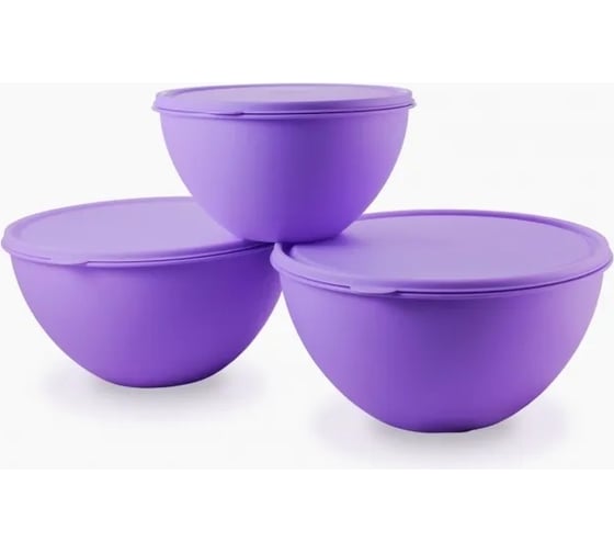 Изображение товара Набор мисок с цветными крышками Ангора 2/4л, салатник 2.5л, сиреневый А8621цв.кр.сирен