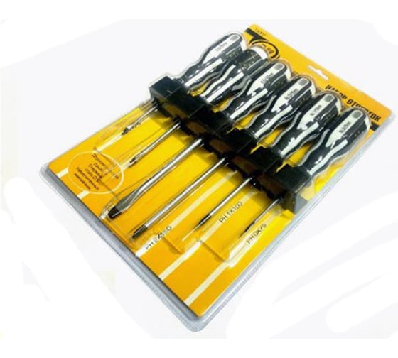 Изображение товара Набор отверток БМ PH0x75,PH1x100,PH2x150,SL3x75,SL5x100,SL8x150 мм 6 предметов 13007