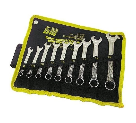 Изображение товара Набор ключей БМ КГК 8-22 мм 9 предметов тетроновая сумка CrV 971409