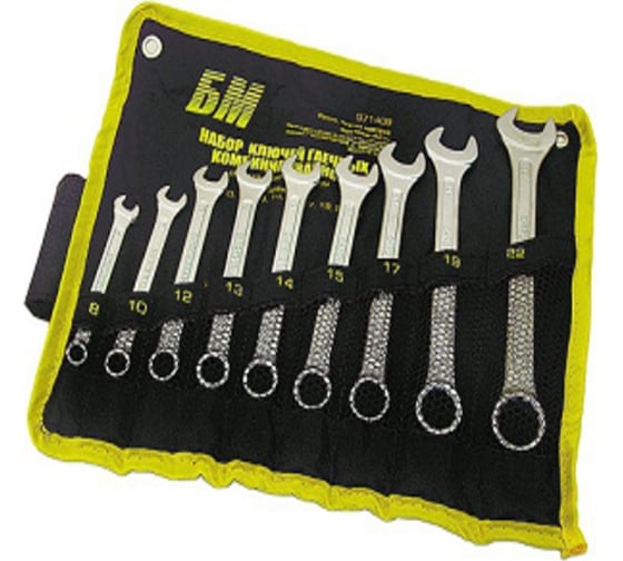 Изображение товара Набор ключей БМ КГК 8-19 мм 8 предметов тетроновая сумка CrV 971408
