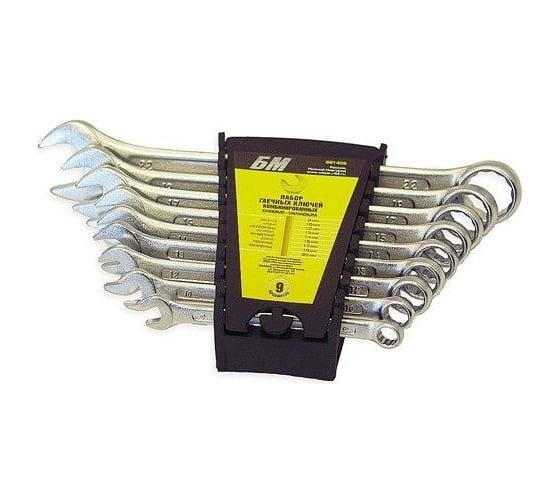 Изображение товара Набор ключей БМ КГК 8-22 мм 9 предметов в пластиковом холдере CrV 981409