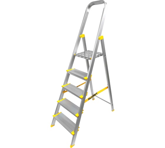 Изображение товара Алюминиевая стремянка Алюмет с анодированным покрытием профессиональная с широкими ступенями 5 ступеней. Серия АS705
