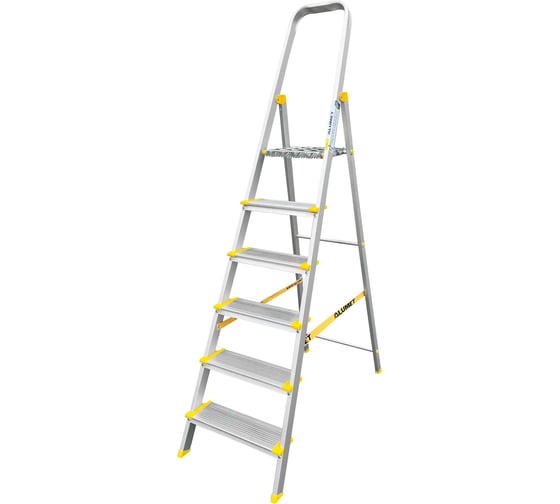 Изображение товара Алюминиевая профессиональная с анодированным покрытием стремянка Алюмет с широкими ступенями 6 ступеней. Серия АS706