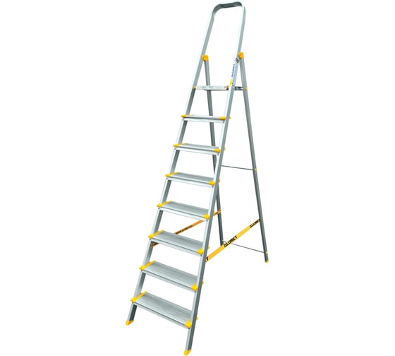 Изображение товара Алюминиевая профессиональная c анодированным покрытием стремянка Алюмет с широкими ступенями 8 ступеней. Серия АS708