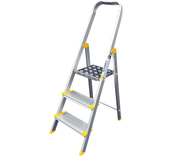 Изображение товара Алюминиевая стремянка Алюмет с анодированным покрытием профессиональная с широкими ступенями 3 ступени. Серия АS703