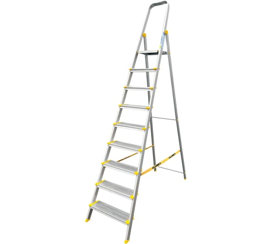 Изображение товара Алюминиевая профессиональная с анодированным покрытием стремянка Алюмет с широкими ступенями 9 ступеней . Серия АS709