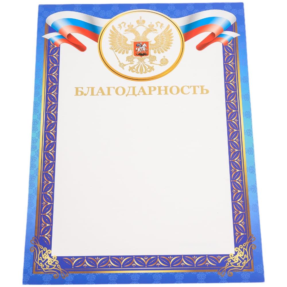 Изображение товара Грамота BRAUBERG Благодарность А4, мелованный картон, конгрев, тиснение фольгой, синяя рамка 128345