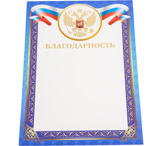 Изображение товара Грамота BRAUBERG Благодарность А4, мелованный картон, конгрев, тиснение фольгой, синяя рамка 128345