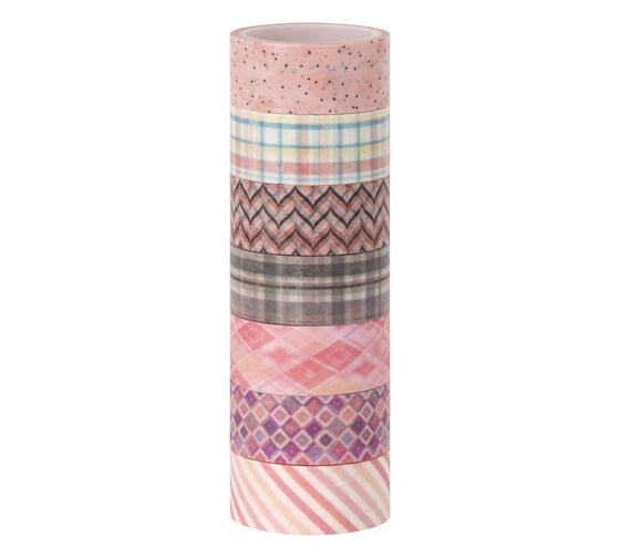 Изображение товара Клейкие WASHI-ленты для декора ОСТРОВ СОКРОВИЩ ОТТЕНКИ РОЗОВОГО, 7 цветов, рисовая бумага 661704