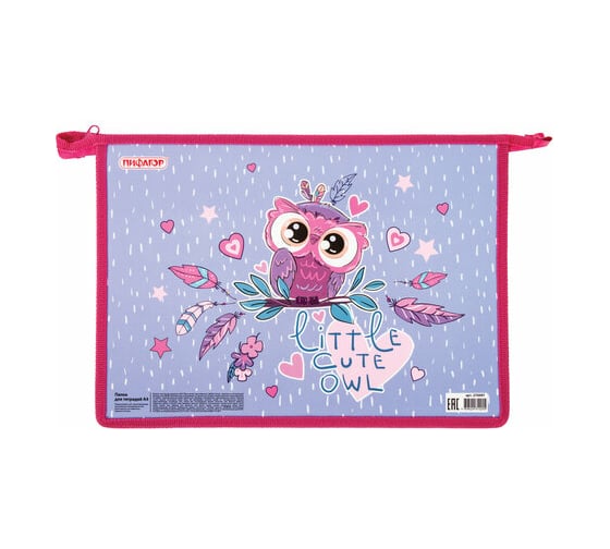 Изображение товара Папка для тетрадей ПИФАГОР Owlet А4, 1 отделение, картон/пластик, молния сверху 270097