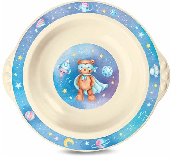 Изображение товара Глубокая детская тарелка Пластишка с голубым декором, бежевый 43131590751