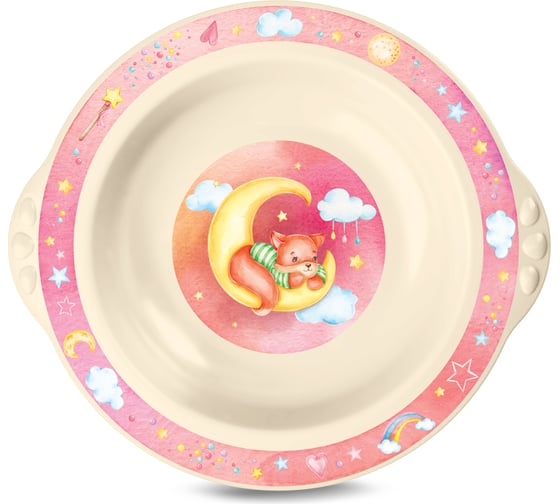 Изображение товара Глубокая детская тарелка Пластишка с розовым декором, бежевый 43131610751