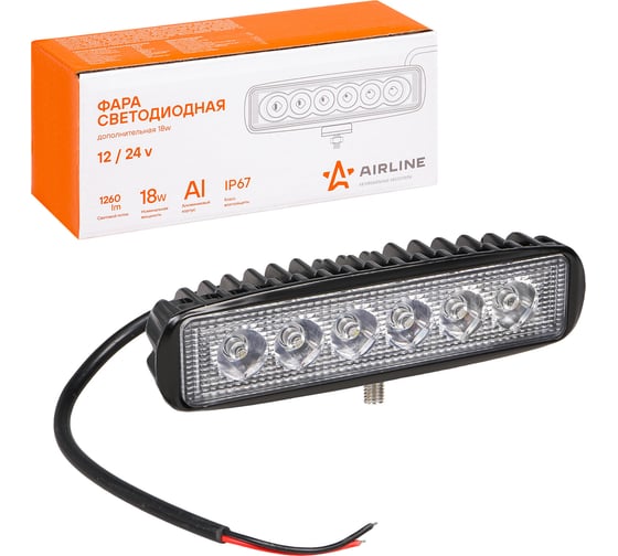 Изображение товара Светодиодная прямоугольная фара Airline 6 LED направленный свет, 18 Вт, 157x42x40 мм, 12/24 В ALED004
