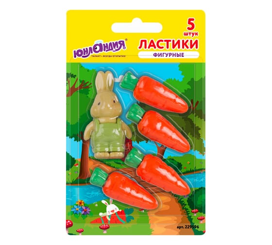 Изображение товара Набор фигурных ластиков ЮНЛАНДИЯ Зайчик и урожай, 5 шт, ассорти 229596