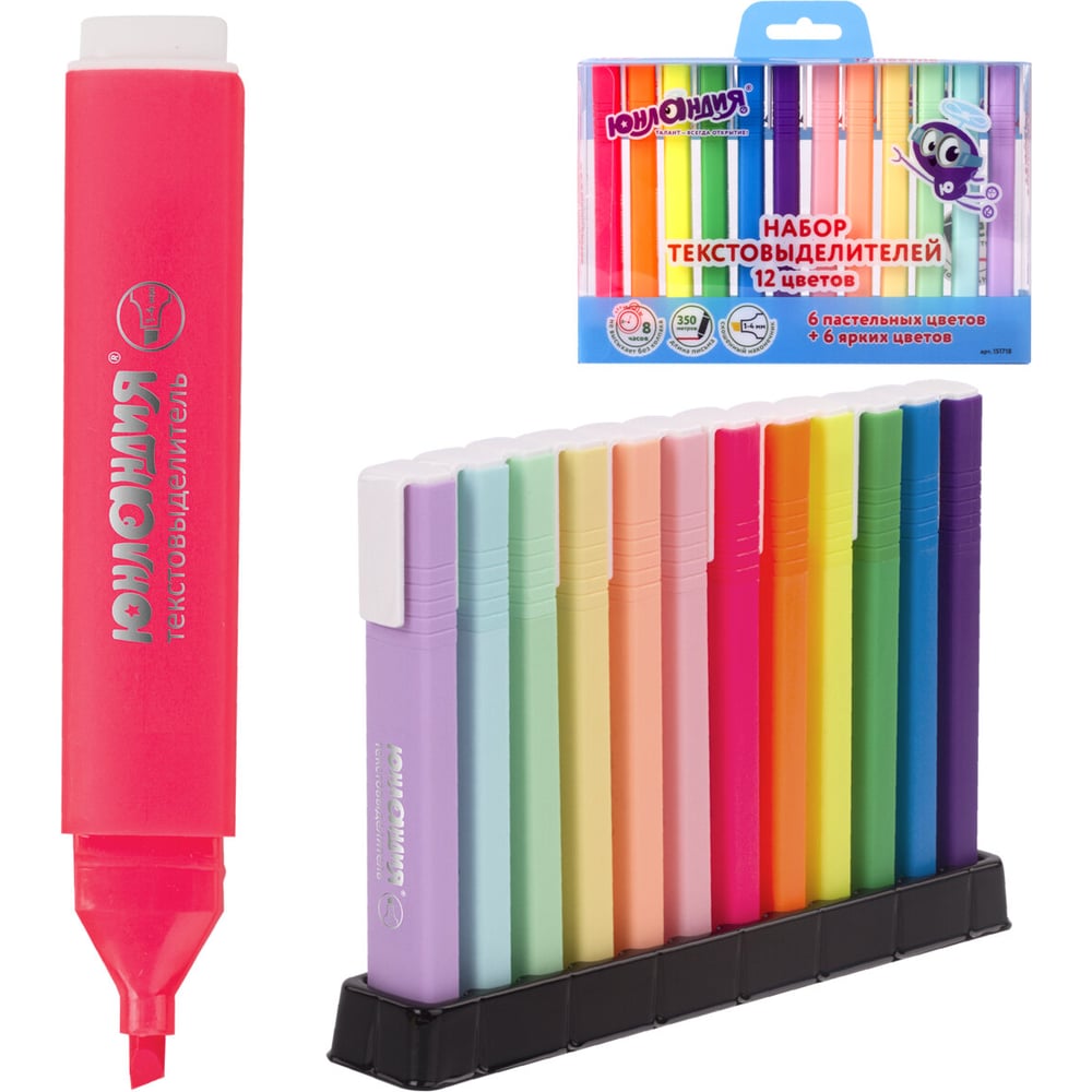Изображение товара Набор текстовыделителей ЮНЛАНДИЯ COLORSTAR 12 шт, ассорти, линия 1-4 мм 151718