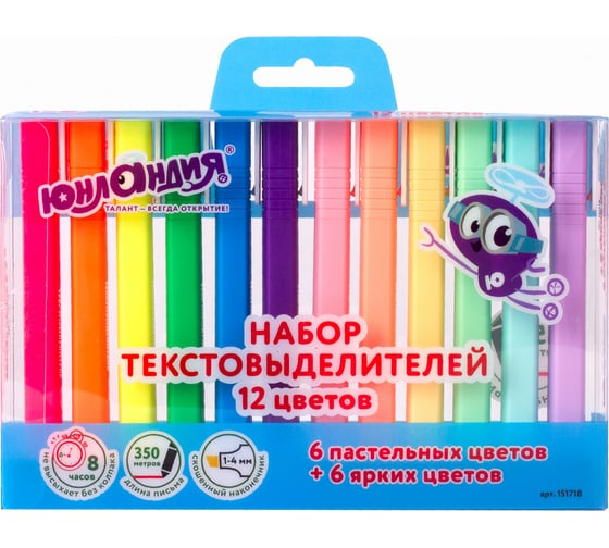 Изображение товара Набор текстовыделителей ЮНЛАНДИЯ COLORSTAR 12 шт, ассорти, линия 1-4 мм 151718