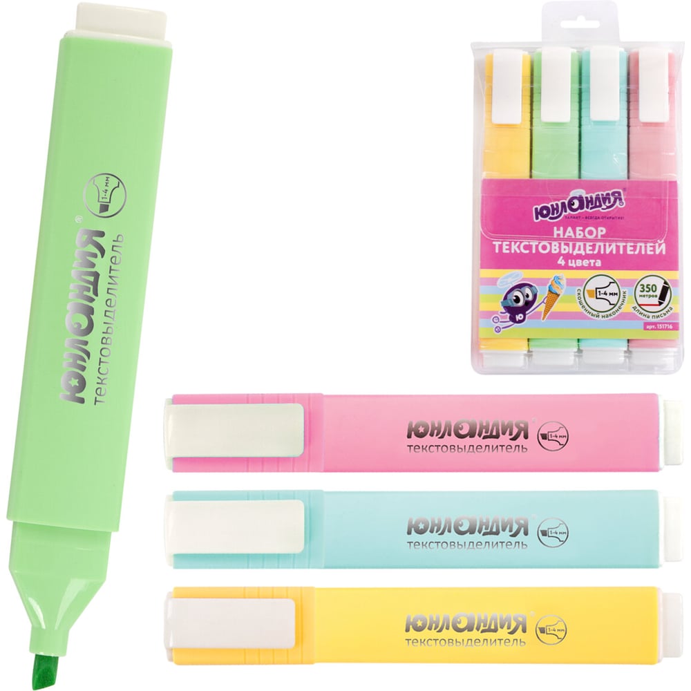 Изображение товара Текстовыделители COLORSTAR PASTEL ЮНЛАНДИЯ 4 шт (1-4 мм) пастель