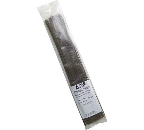 Изображение товара Вязальная проволока в прутках Delta-Park (400 мм; 100 шт.; термообработанная; мягкая; диаметр 1.4 мм) ГОСТ 3282-74 provoloka100_14