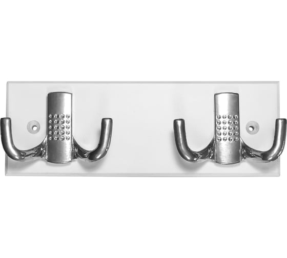 Изображение товара Настенная вешалка на деревянной планке с двойным крючком Трибатрон Комфорт-2/2 белый-полимер хром 87963