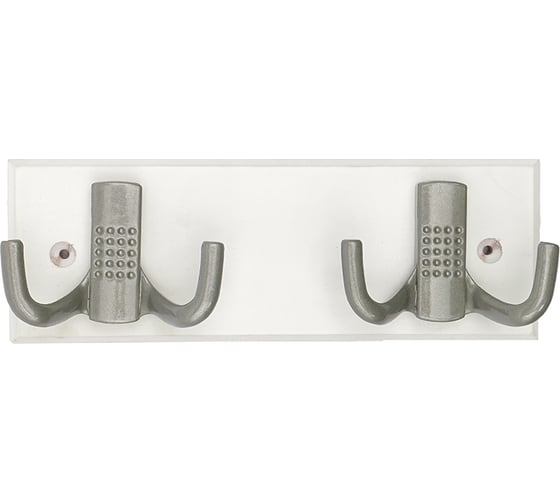 Изображение товара Настенная вешалка на деревянной планке с двойным крючком 2/2 белый-алюминиевый мет. Трибатрон Комфорт 87989