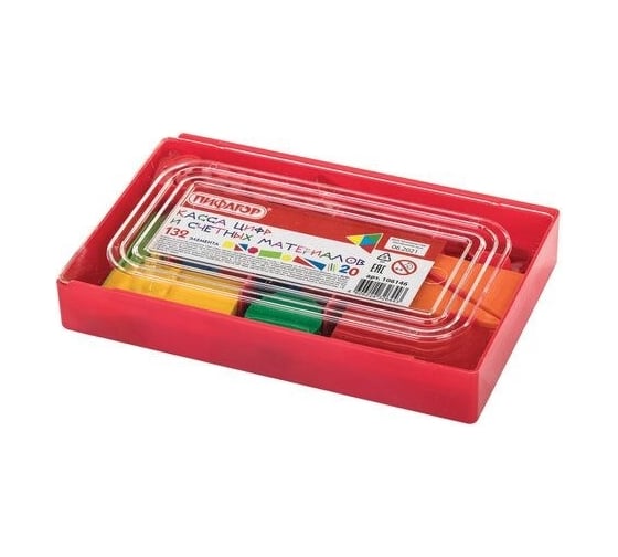 Изображение товара Касса цифр и счетных материалов Пифагор 132 элемента, пенал 106146