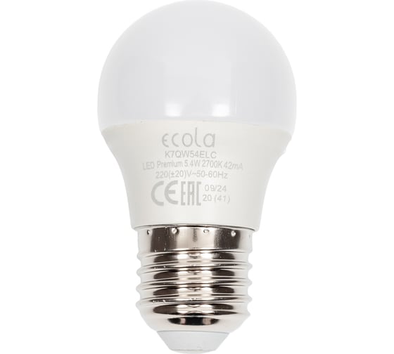 Изображение товара Светодиодная лампа Ecola globe LED Premium 5,4W G45 220V E27 2700K шар композит 82x45 K7QW54ELC