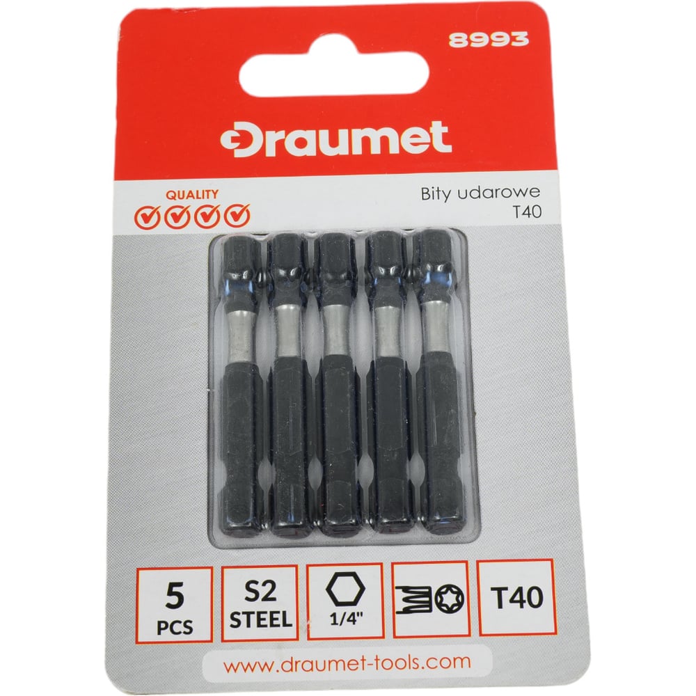 Ударные биты TORX T40, 50 мм, S2, 5 шт DRAUMET 8993