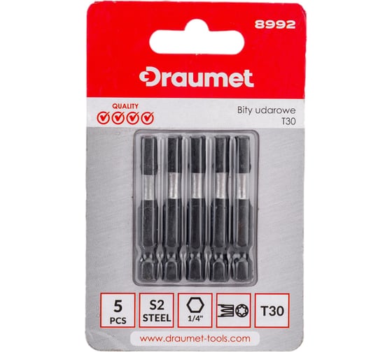 Изображение товара Ударные биты TORX T30, 50 мм, S2, 5 шт DRAUMET 8992