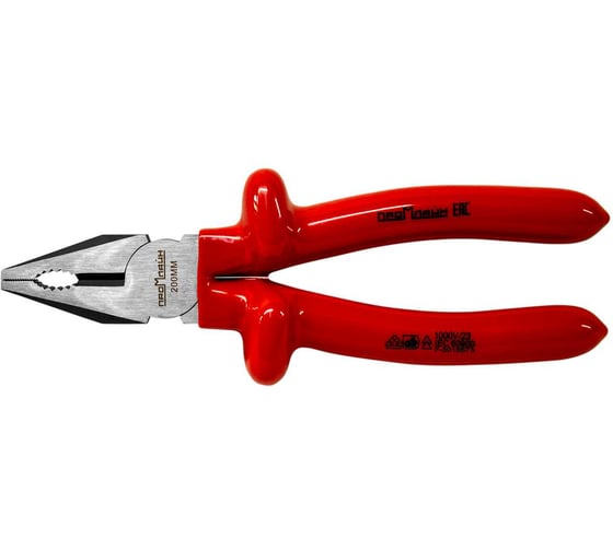 Изображение товара Диэлектрические комбинированные плоскогубцы Промлайн 200 мм, обливные рук., до 1000В, CrV 1 слойн ПЛ0210106200_z022