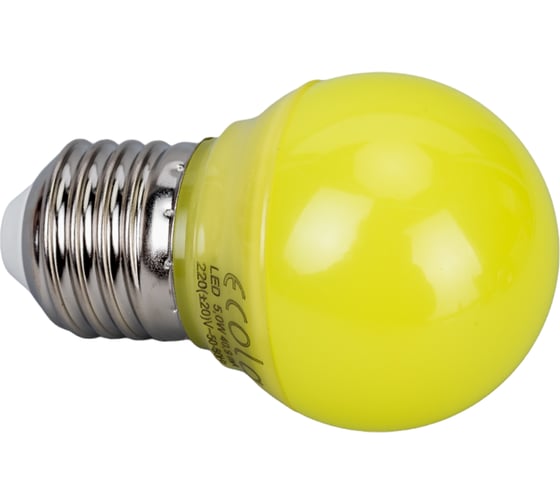 Изображение товара Светодиодная лампа Ecola globe LED color 5,0W G45 220V E27 Yellow шар Желтый матовая колба 77x45 K7CY50ELB