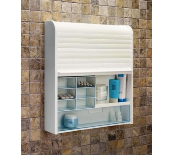 Изображение товара Настенный шкафчик PRIMANOVA с закрывающейся шторкой и замком 42х48х8,5 см, белый, M-09201