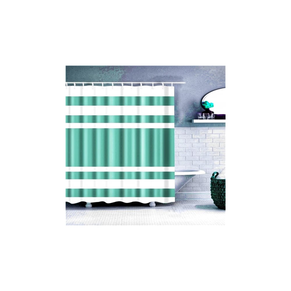 Изображение товара Штора для ванной PRIMANOVA Velvet 180x200 мятная водоотталкивающая полосы