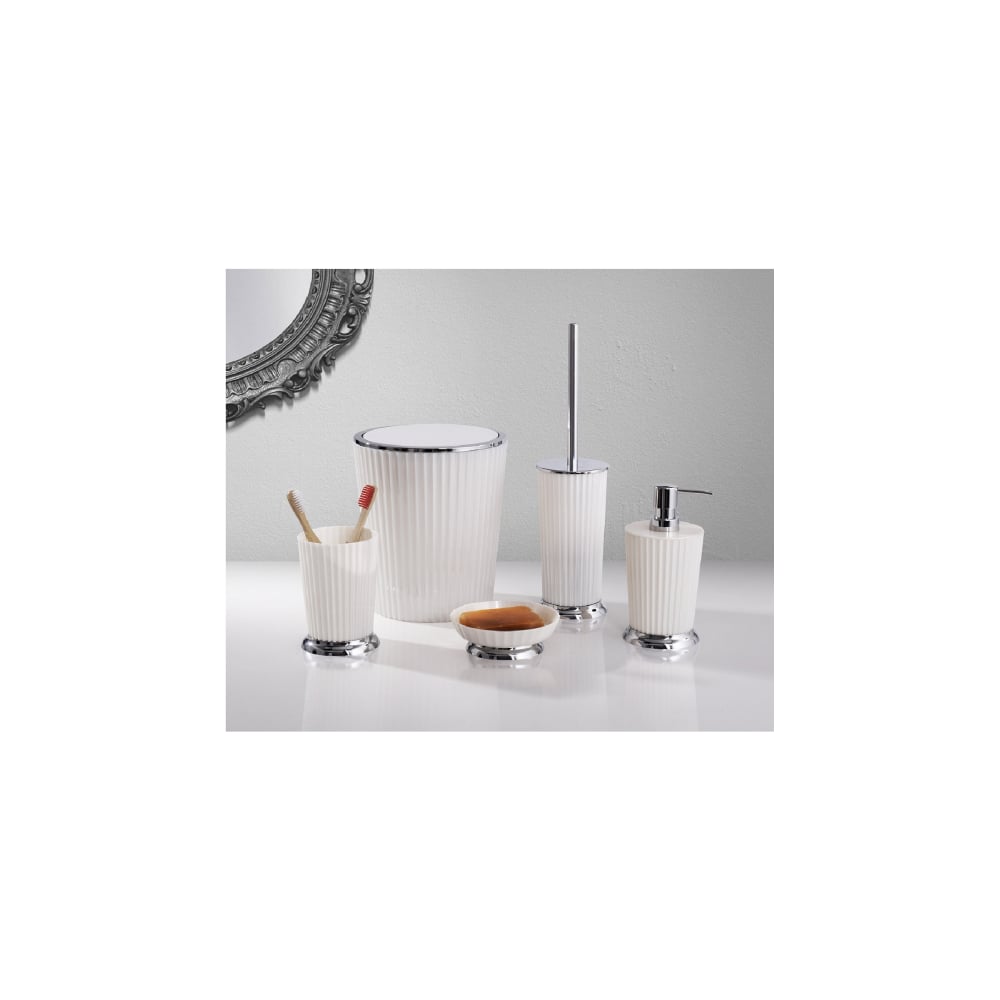 Изображение товара Набор из 5 предметов PRIMANOVA NELY дозатор, мыльница, стакан, ёрш, урна, белый M-SAS08-01