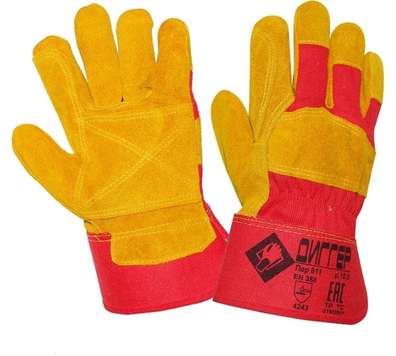 Изображение товара Спилковые комбинированные усиленные перчатки Диггер желтые ЧЗ ПЕР611