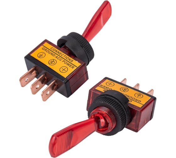 Изображение товара Однополюсный тумблер Nord-Yada 12V 20А с красной подсветкой (3контакта) ON-OFF 905520