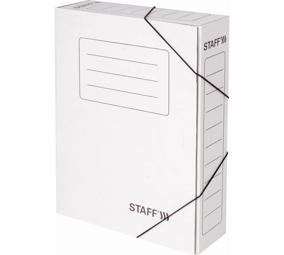 Изображение товара Архивная папка STAFF с резинкой А4 325х250 мм, 75 мм, до 700 листов, микрогофрокартон, белая 128878