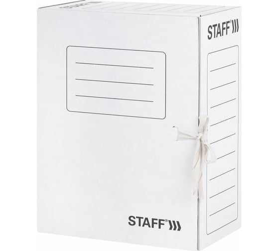 Изображение товара Архивная папка STAFF с завязками А4 325х250 мм, 150 мм, до 1400 листов, микрогофрокартон, белая 128875