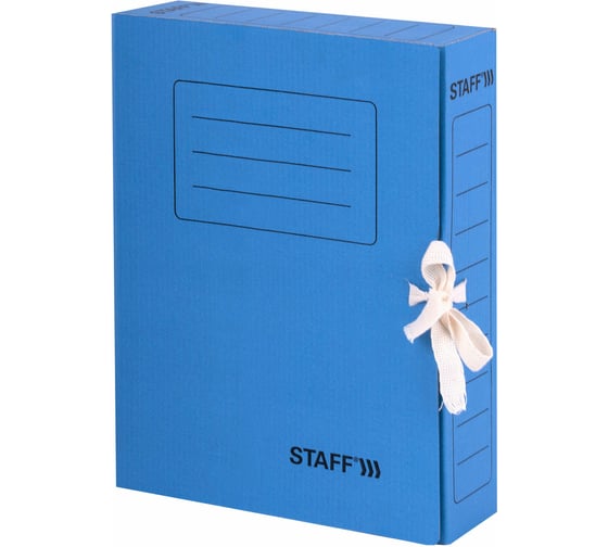 Изображение товара Архивная папка STAFF с завязками А4 325х250 мм, 75 мм, до 700 листов, микрогофрокартон, синяя 128870