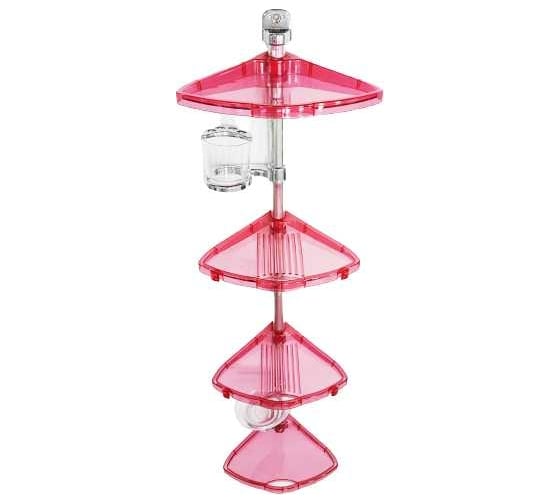 Изображение товара Угловая полка PRIMANOVA прозрачно-красная, алюминиевая трубка, 4 полки, мыльница и стакан, возможность M-N13-18